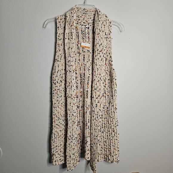 Leo & Nicole Open Long Vest Beige w/ Multicolored Confetti Easy Care Size S - Picture 1 of 9